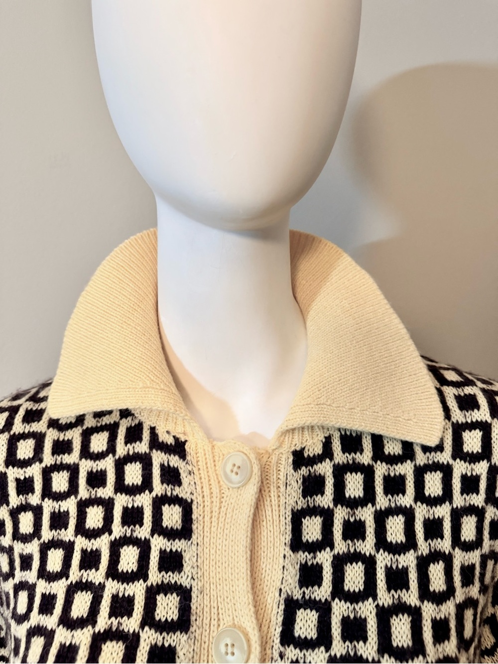 ZARA Yellow & Brown Geometric Knit Cardigan - Picture 3 of 14